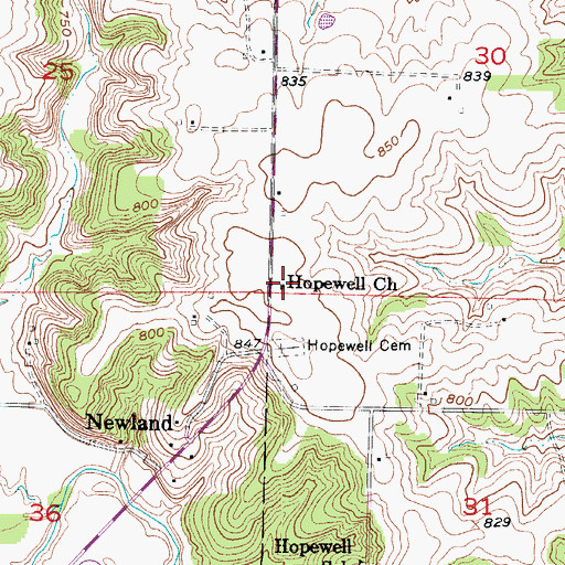 Topographic Map of Hopewell Church, MO