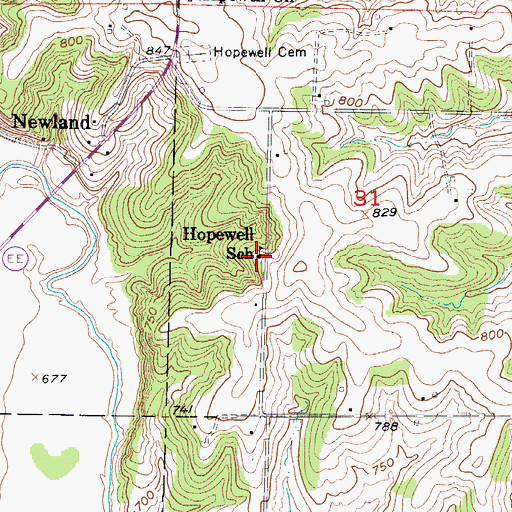 Topographic Map of Hopewell School, MO