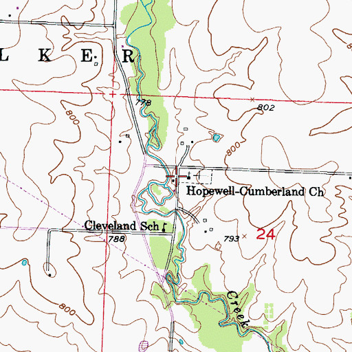 Topographic Map of Hopewell-Cumberland Church, MO