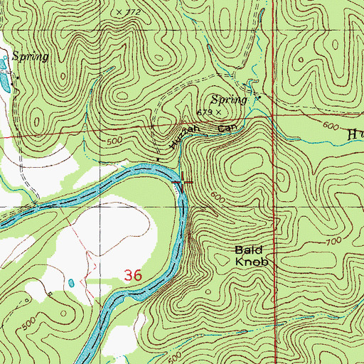 Topographic Map of Huzzah Creek, MO