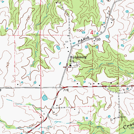 Topographic Map of Hydesburg Church, MO