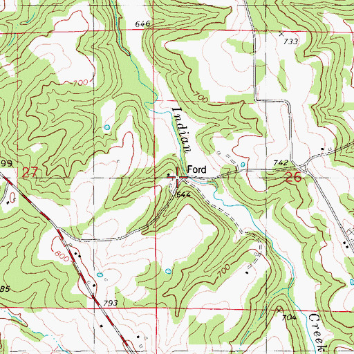 Topographic Map of Indian Creek School, MO