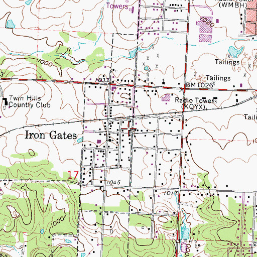 Topographic Map of Iron Gates, MO