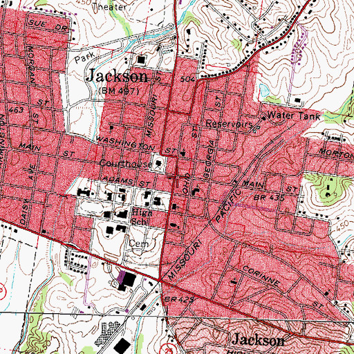 Topographic Map of Jackson, MO