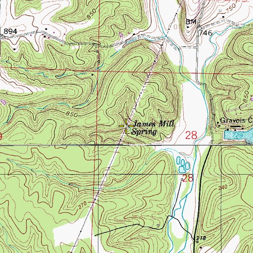 Topographic Map of James Mill Spring, MO
