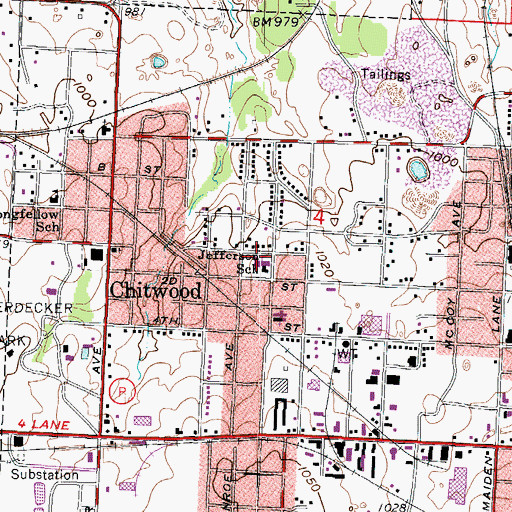 Topographic Map of Jefferson Elementary School, MO