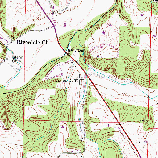 Topographic Map of Jones Chastain Cemetery, MO