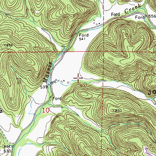 Topographic Map of Jordan Hollow, MO