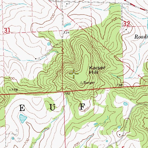 Topographic Map of Kaiser Hill, MO