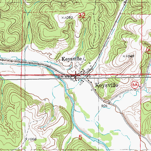 Topographic Map of Keysville, MO