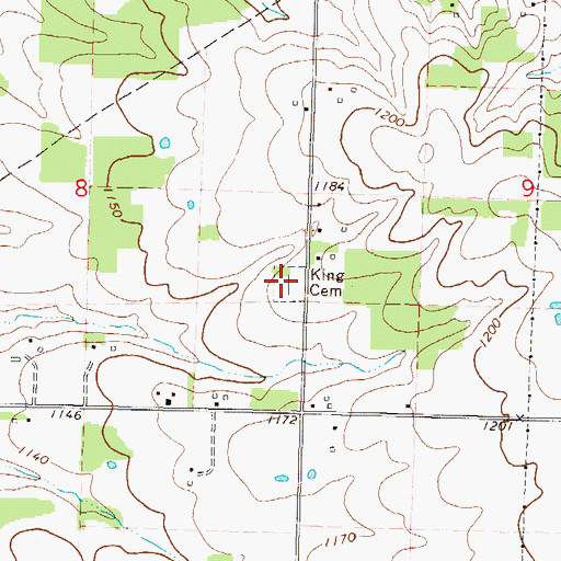 Topographic Map of King Cemetery, MO