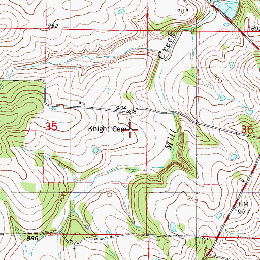 Topographic Map of Knight Cemetery, MO
