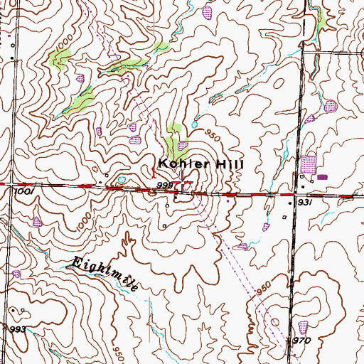 Topographic Map of Kohler Hill, MO