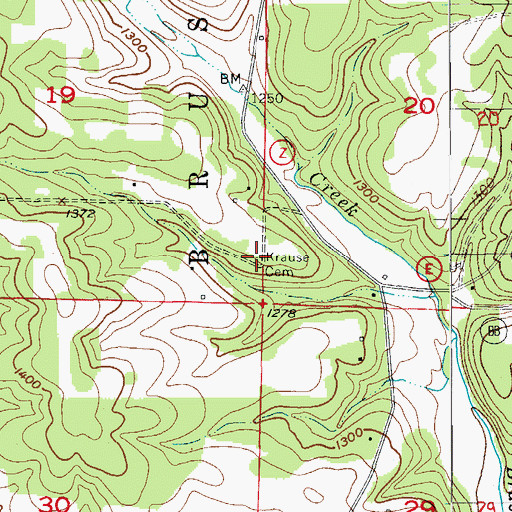 Topographic Map of Krause Cemetery, MO