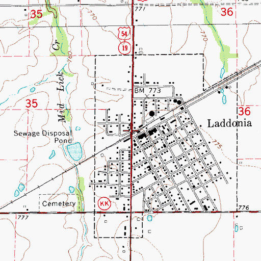 Topographic Map of Laddonia, MO