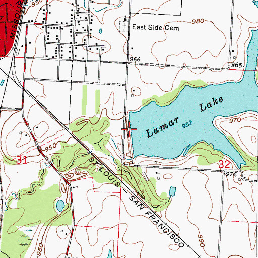 Topographic Map of Lamar Lake, MO