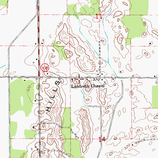 Topographic Map of Landreth Church, MO