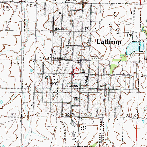 Topographic Map of Lathrop, MO