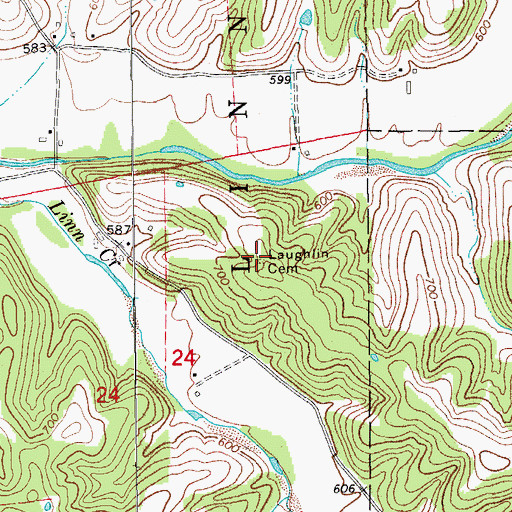 Topographic Map of Laughlin Cemetery, MO