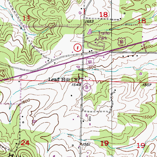 Topographic Map of Lead Hill Church, MO