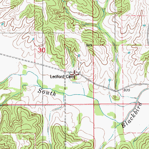Topographic Map of Ledford Cemetery, MO
