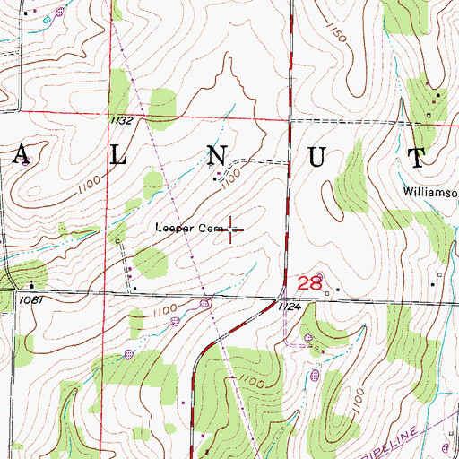 Topographic Map of Leeper Cemetery, MO
