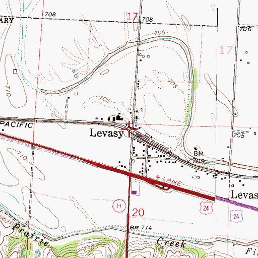 Topographic Map of Levasy, MO