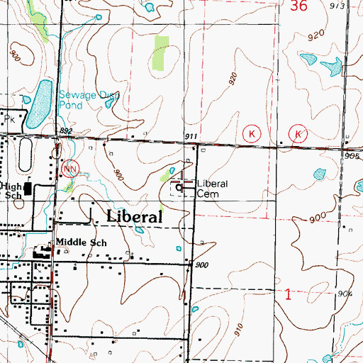 Topographic Map of Liberal Cemetery, MO