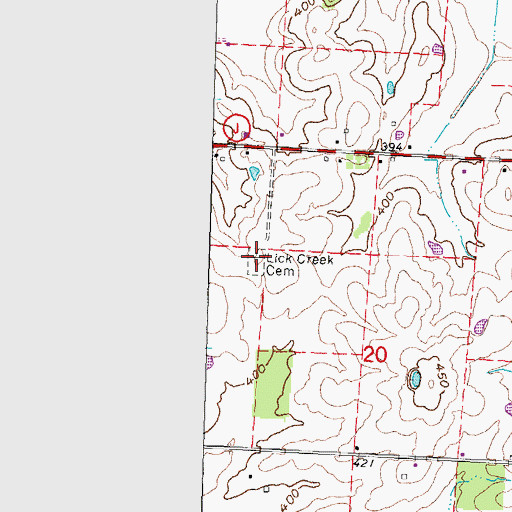 Topographic Map of Lick Creek Cemetery, MO