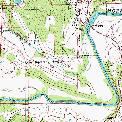 Topographic Map of Lincoln University Farm, MO