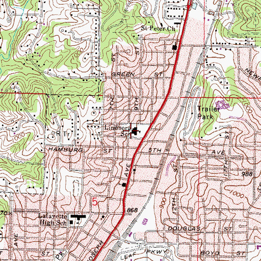 Topographic Map of Charles A Lindbergh Elementary School, MO