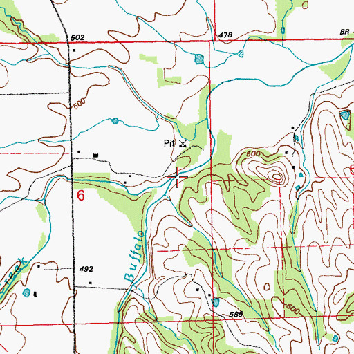 Topographic Map of Little Buffalo Creek, MO