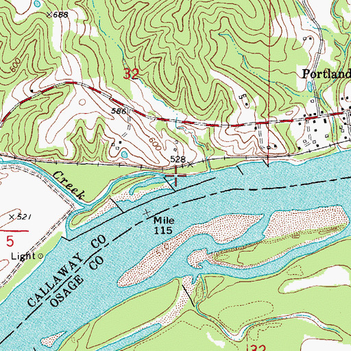 Topographic Map of Logan Creek, MO