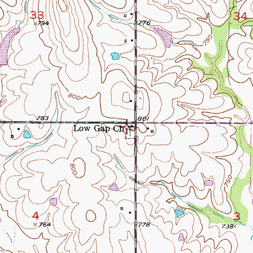 Topographic Map of Low Gap Church, MO