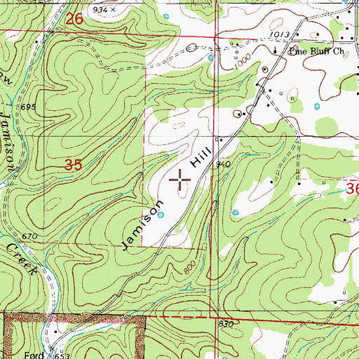 Topographic Map of Jamison Hill, AR
