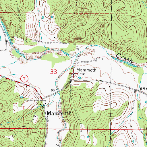 Topographic Map of Mammoth Cemetery, MO