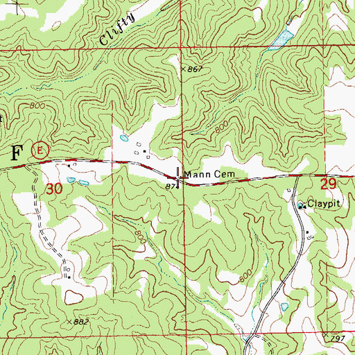 Topographic Map of Mann Cemetery, MO