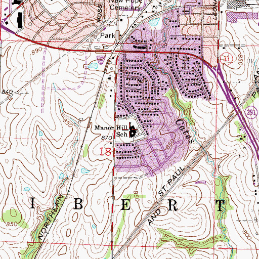 Topographic Map of Manor Hill Elementary School, MO