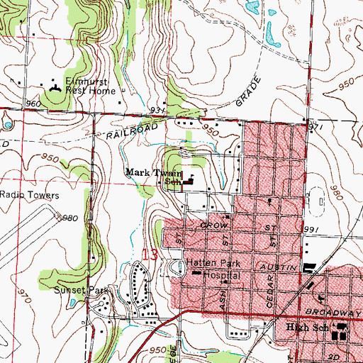 Topographic Map of Mark Twain Elementary School, MO