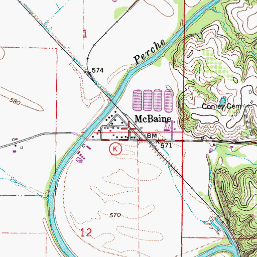 Topographic Map of McBaine, MO