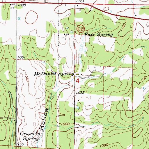 Topographic Map of McDaniel Spring, MO