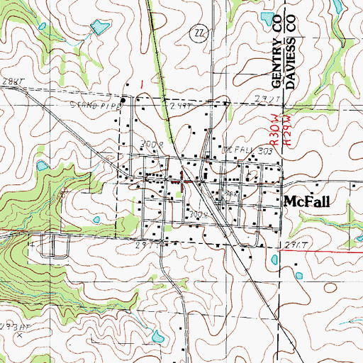 Topographic Map of McFall, MO