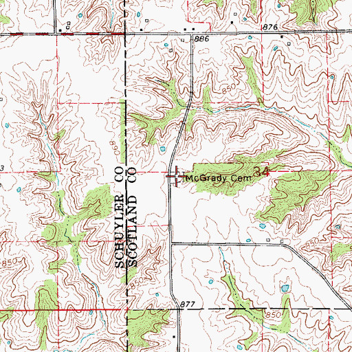 Topographic Map of McGrady Cemetery, MO