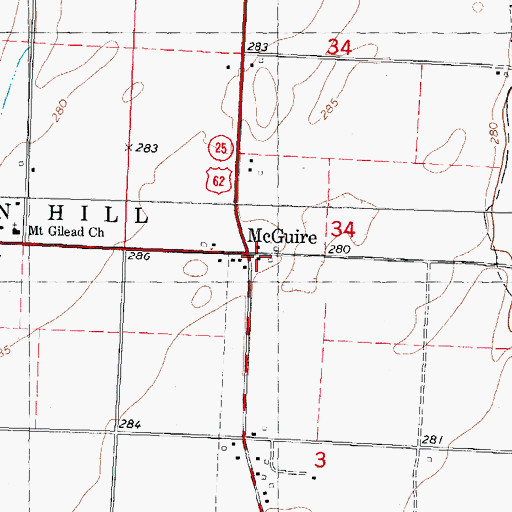 Topographic Map of McGuire, MO