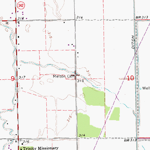 Topographic Map of Melton Cemetery, MO