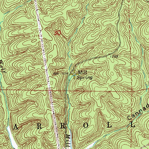 Topographic Map of Mill Spring, MO