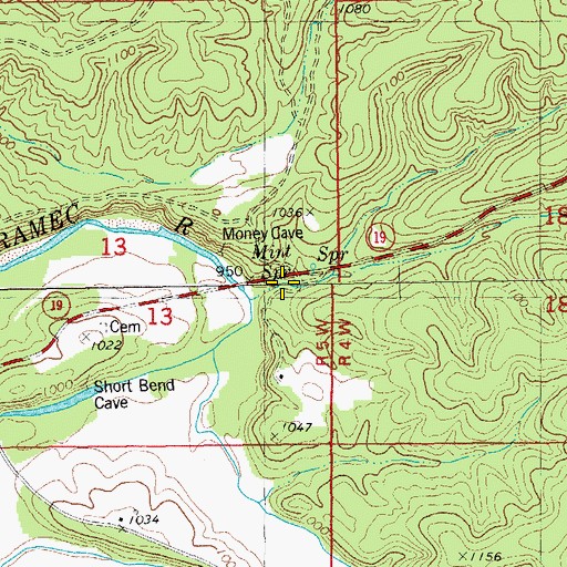 Topographic Map of Mint Spring, MO
