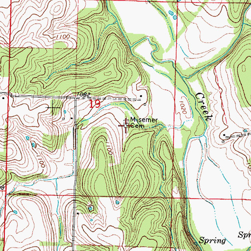 Topographic Map of Misemer Cemetery, MO