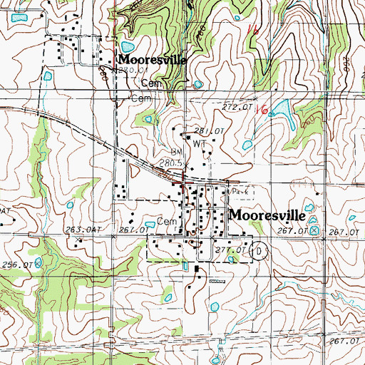 Topographic Map of Mooresville, MO