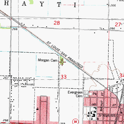 Topographic Map of Morgan Cemetery, MO